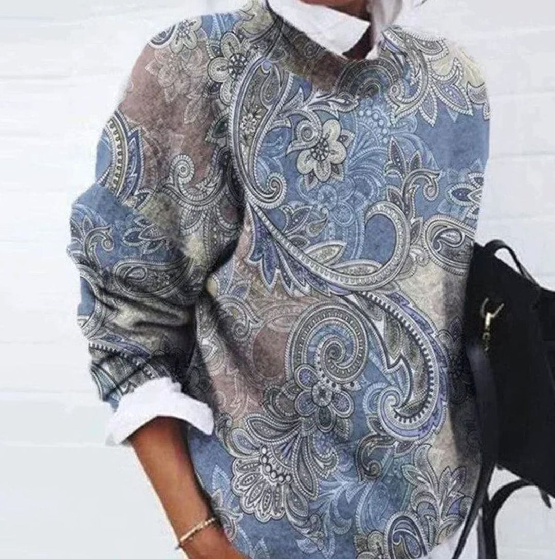 Women's Retro Floral Long-Sleeve Knit Womens Jumper - Flowers