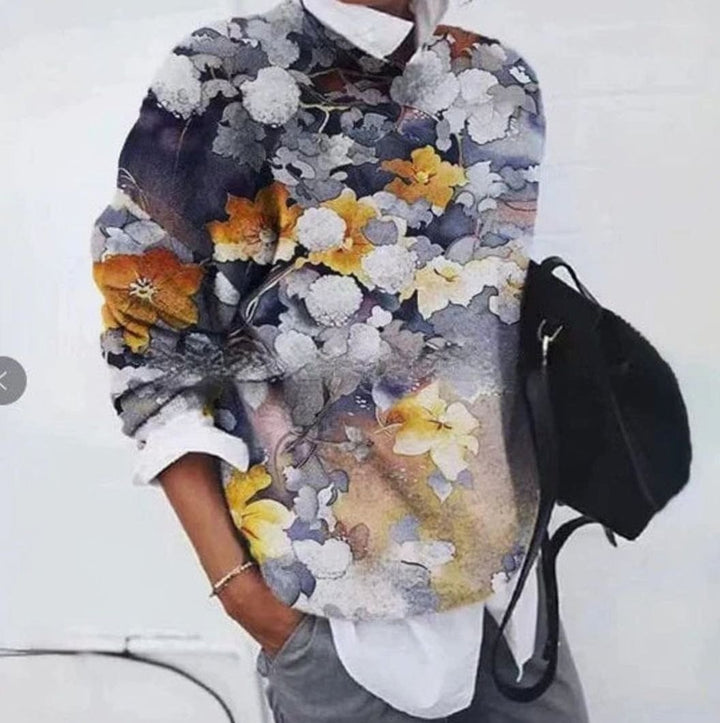 Women's Retro Floral Long-Sleeve Knit Womens Jumper - Cloud