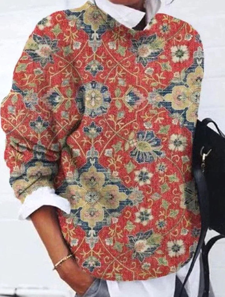Women's Retro Floral Long-Sleeve Knit Womens Jumper - Red Flower