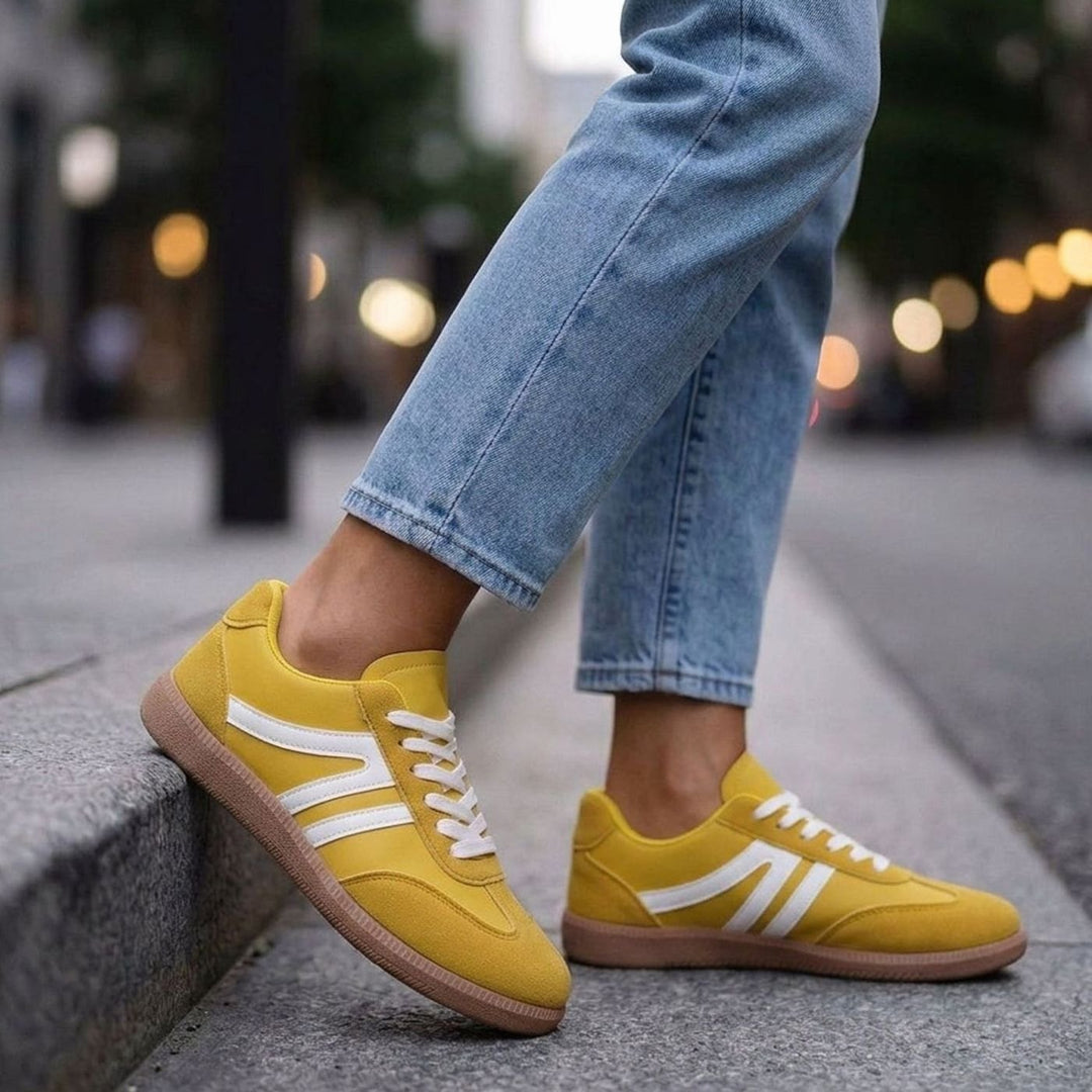 Women's Retro Low-Profile Lace-Up Suede Sneaker Boots - Yellow