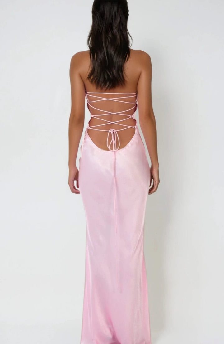 Women's Rhinestone-Embellished Halter-Neck Satin Maxi Dress