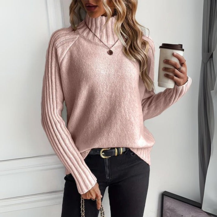 Women's Ribbed Knit Relaxed-Fit Turtleneck Sweater - Pink