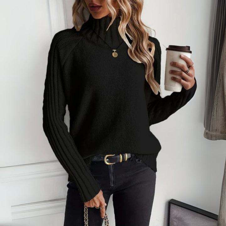 Women's Ribbed Knit Relaxed-Fit Turtleneck Sweater - Black