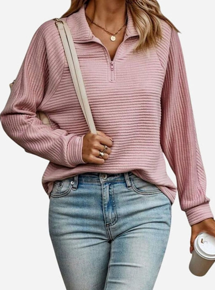 Women's Ribbed Quarter-Zip Pullover Sweater - Pink