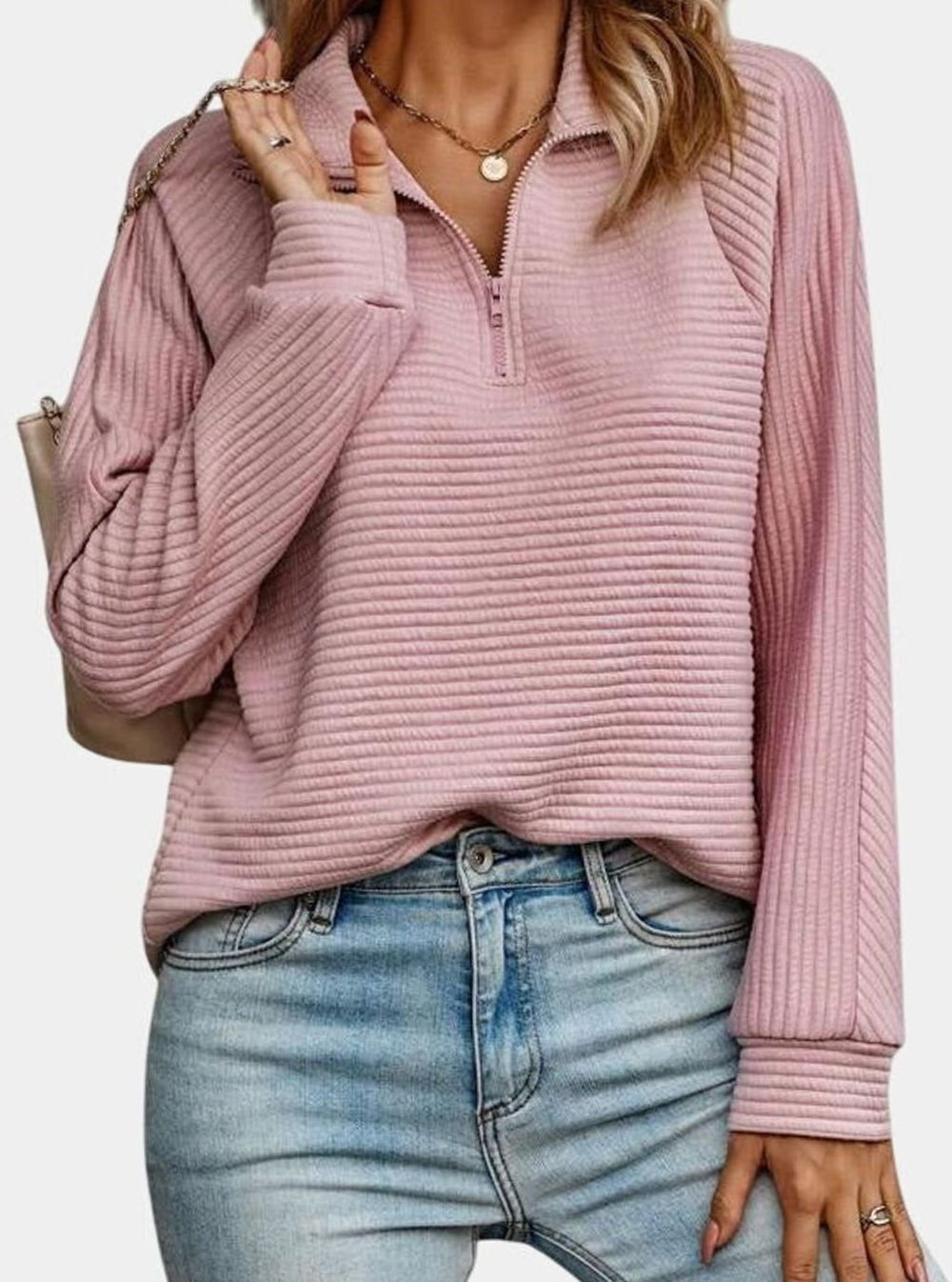 Women's Ribbed Quarter-Zip Pullover Sweater