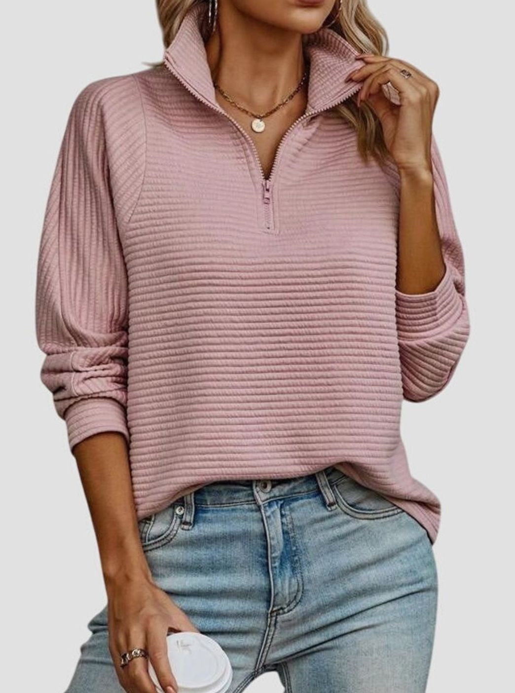 Women's Ribbed Quarter-Zip Pullover Sweater