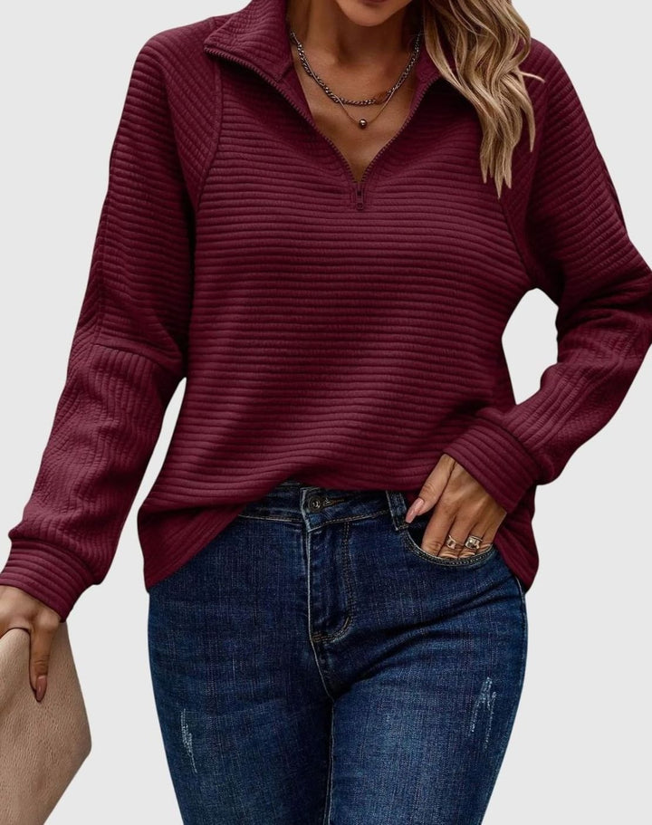 Women's Ribbed Quarter-Zip Pullover Sweater - Maroon