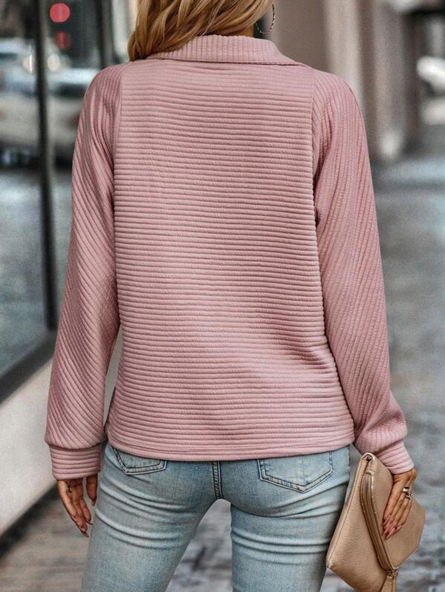 Women's Ribbed Quarter-Zip Pullover Sweater Stand Collar