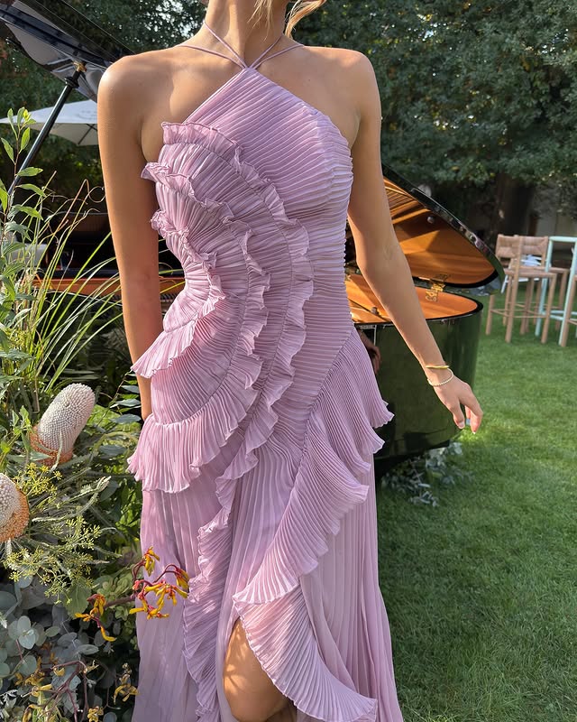 Katherine | Women’s Ruffle Halter Maxi Wedding Guest Dress Luvy Boutique