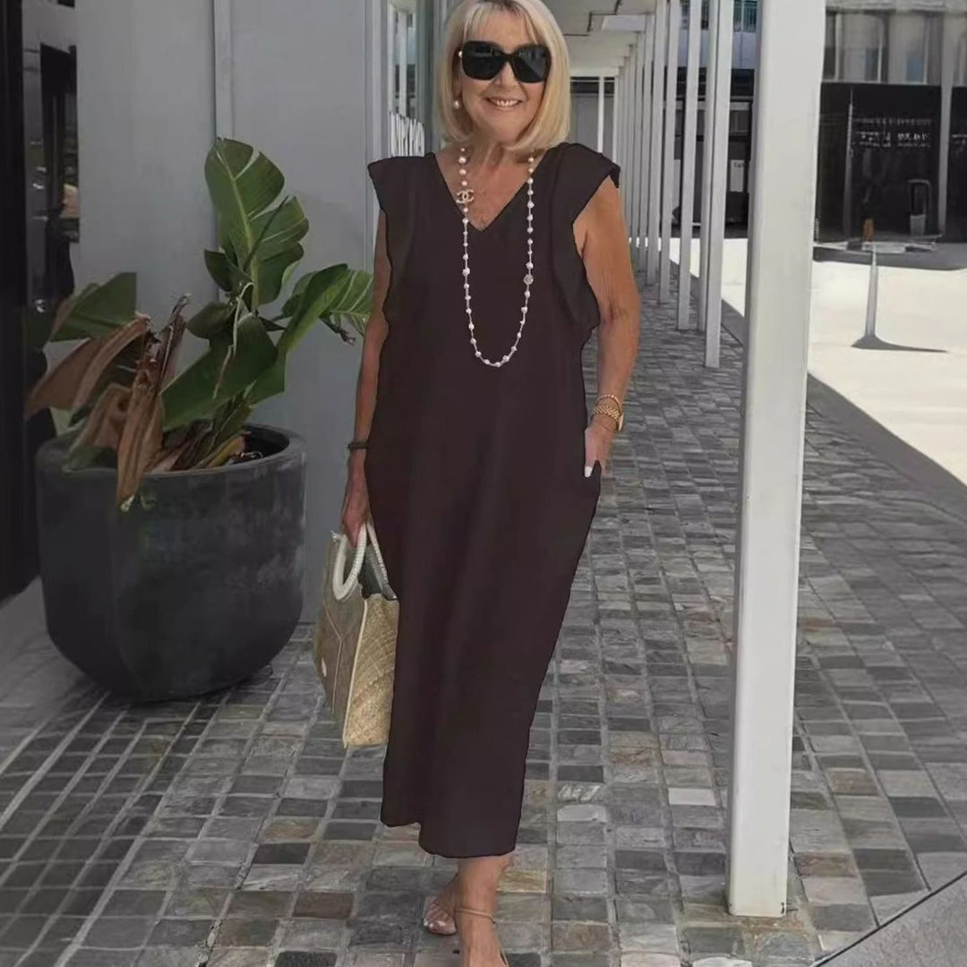 Women's Ruffle-Shoulder V-Neck Sleeveless Midi Sundress