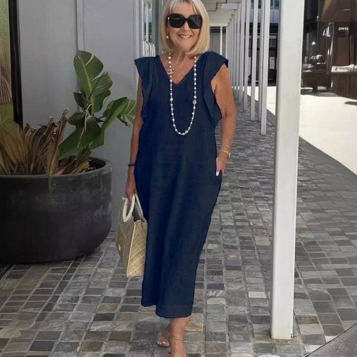 Women's Ruffle-Shoulder V-Neck Sleeveless Midi Sundress
