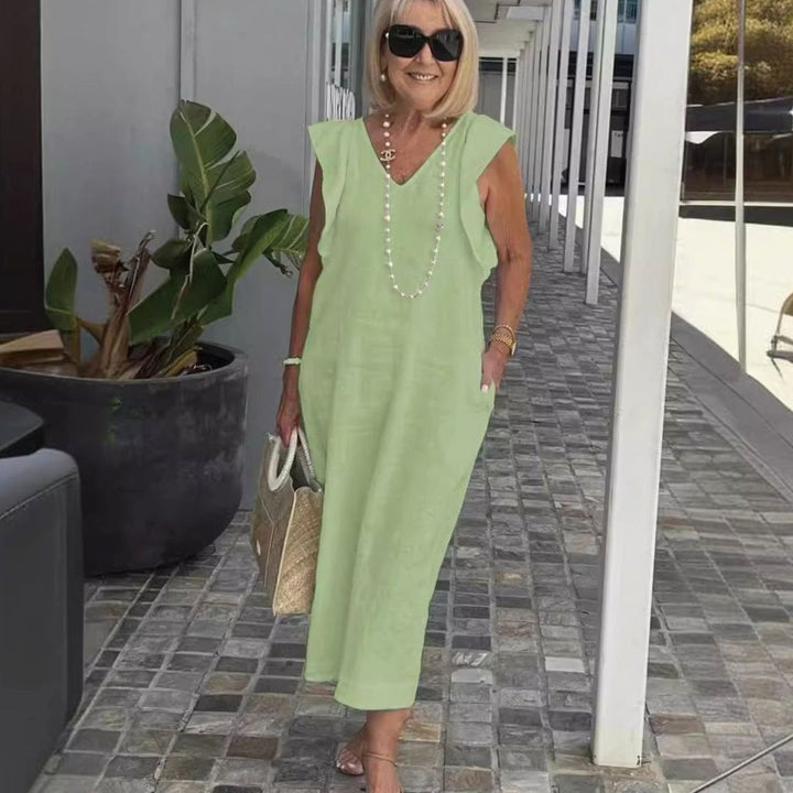 Women's Ruffle-Shoulder V-Neck Sleeveless Midi Sundress