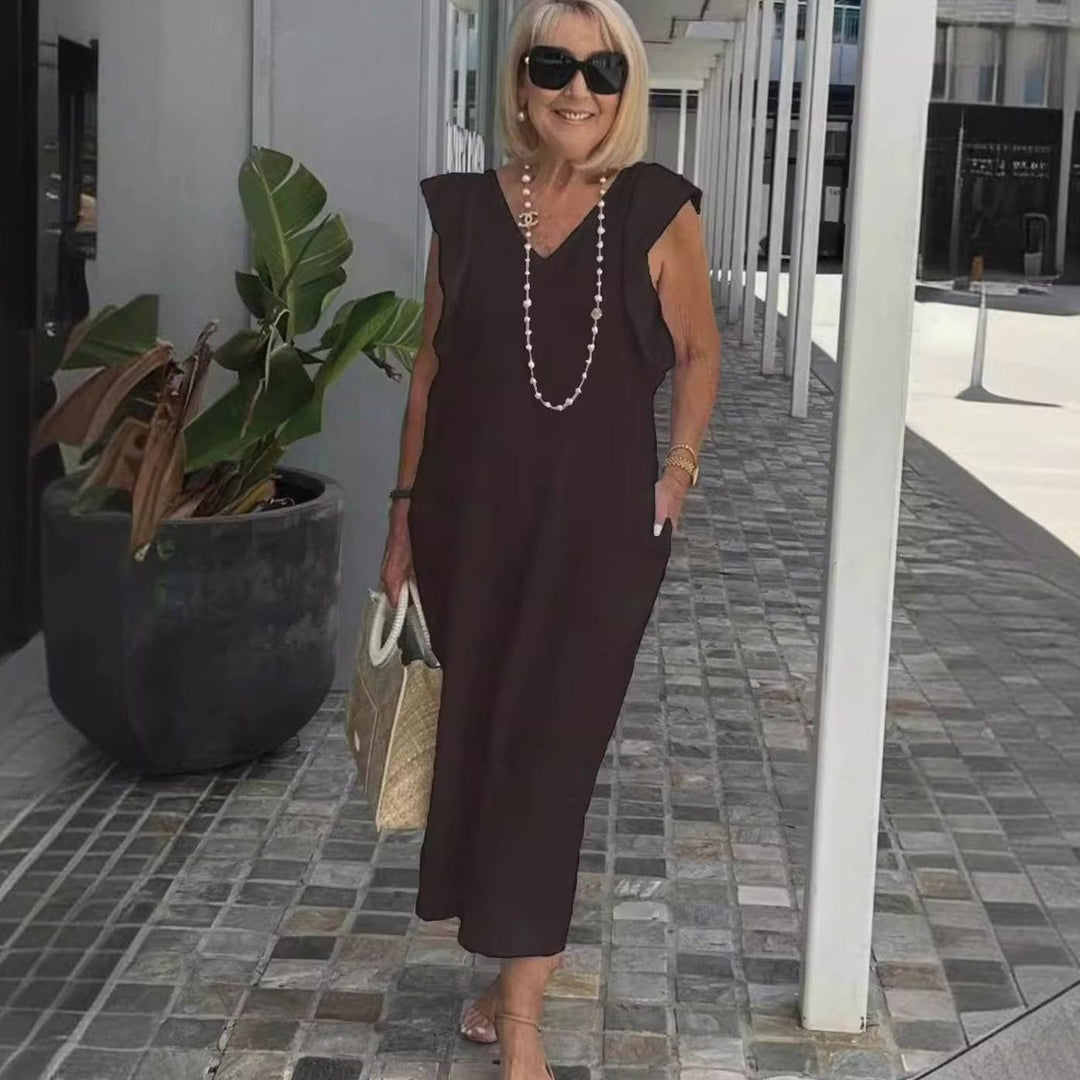 Women's Ruffle-Shoulder V-Neck Sleeveless Midi Sundress