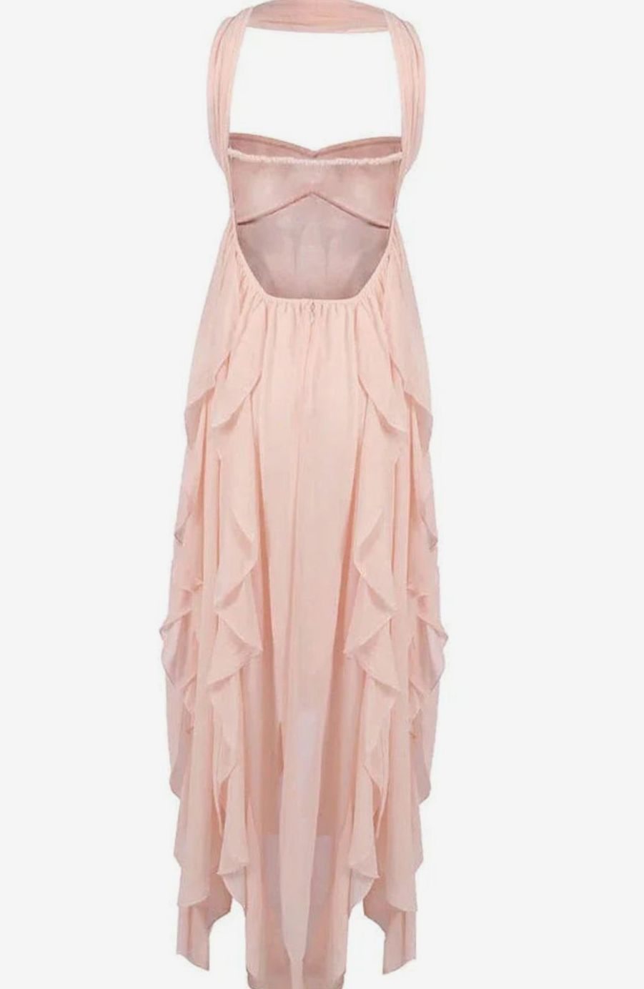 Women's Ruffled Halter-Neck Chiffon Pink Maxi Dress