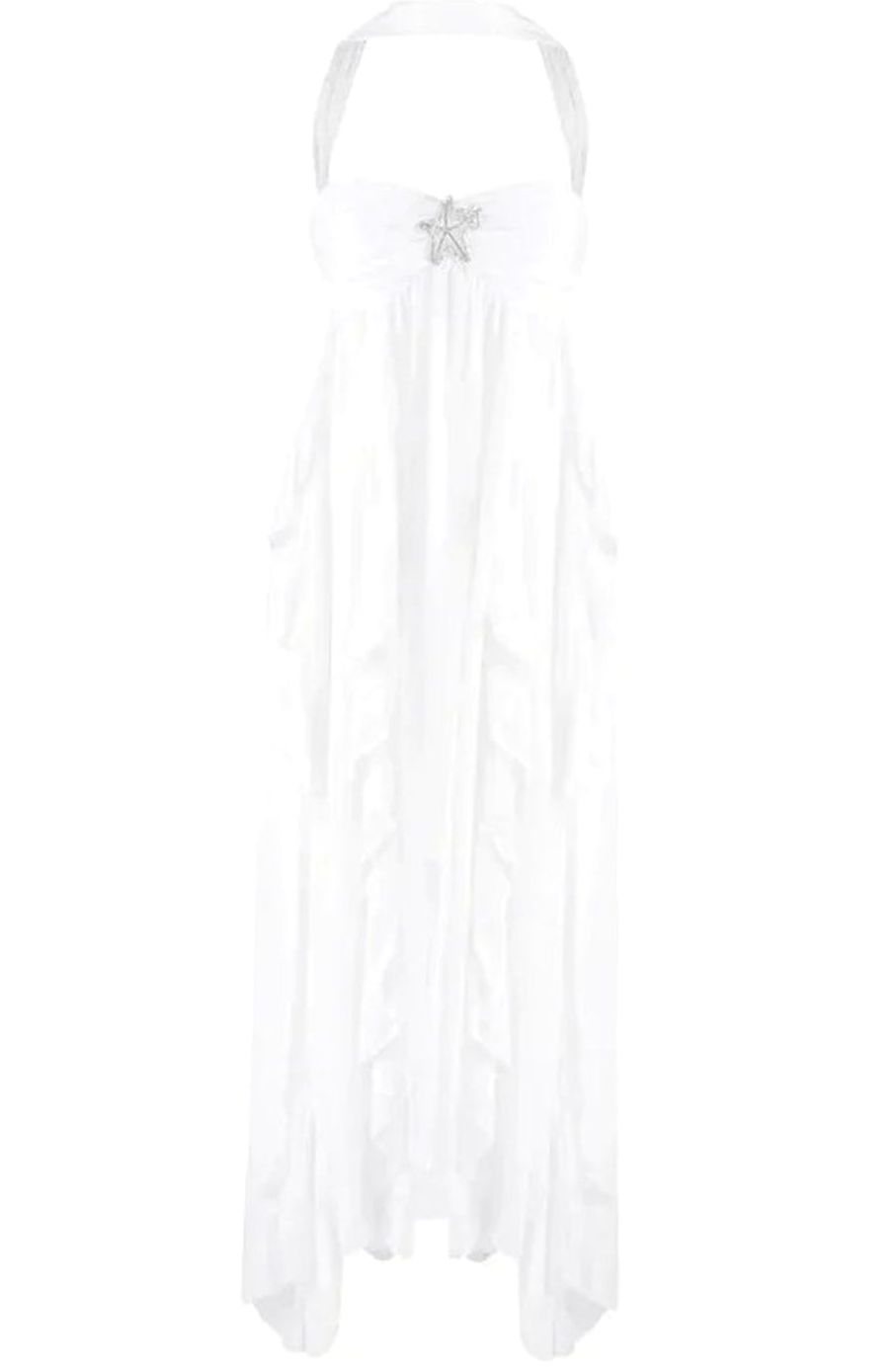 Women's Ruffled Halter-Neck Chiffon Pink Maxi Dress