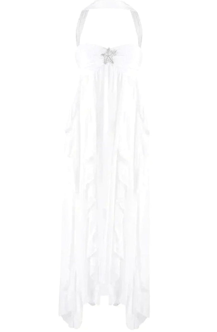 Women's Ruffled Halter-Neck Chiffon Pink Maxi Dress