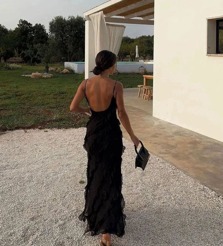 Women's Ruffled Spaghetti-Strap Formal Maxi Wedding Guest Dress