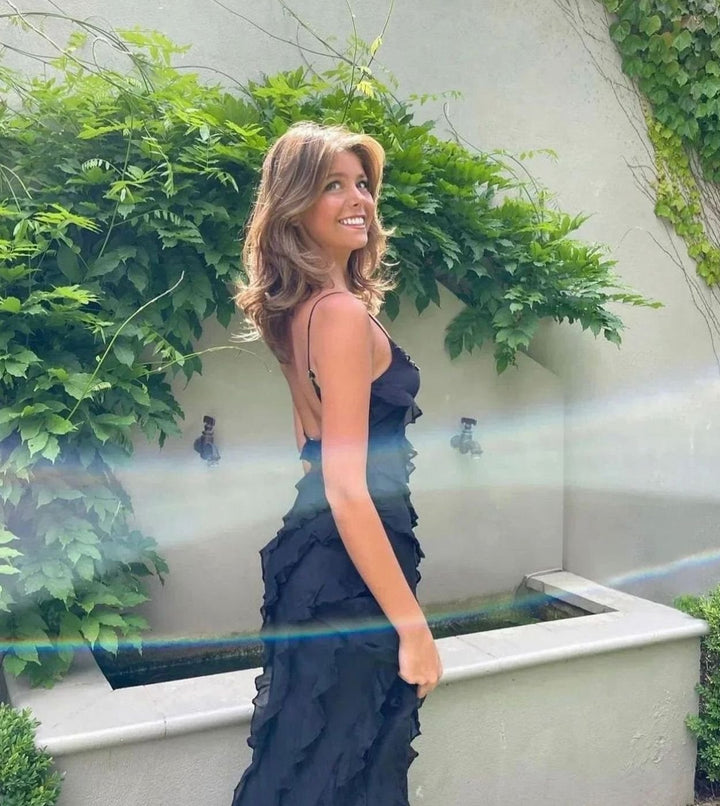 Women's Ruffled Spaghetti-Strap Formal Maxi Wedding Guest Dress