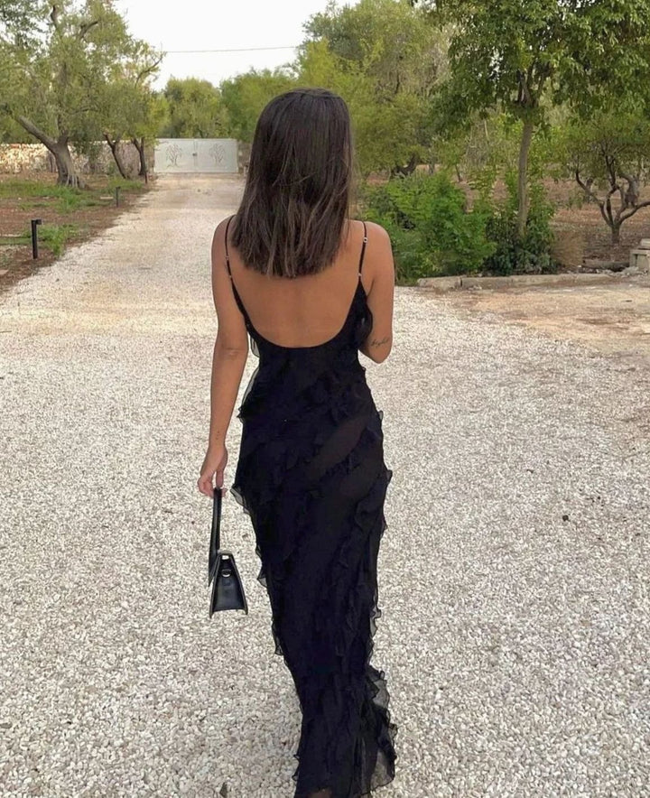 Women's Ruffled Spaghetti-Strap Formal Maxi Wedding Guest Dress