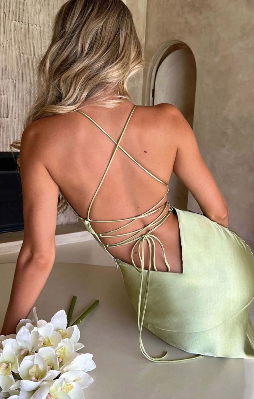 Women's Satin Evening Maxi Dress V-Neck Halter High-Slit Gown