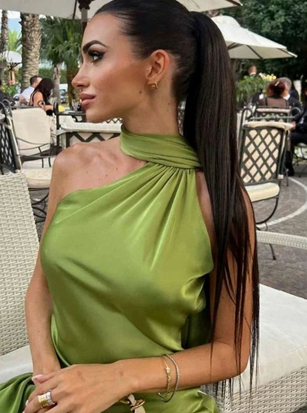 Women's Satin Halter-Neck Cape-Detail Open-Back Maxi Dress