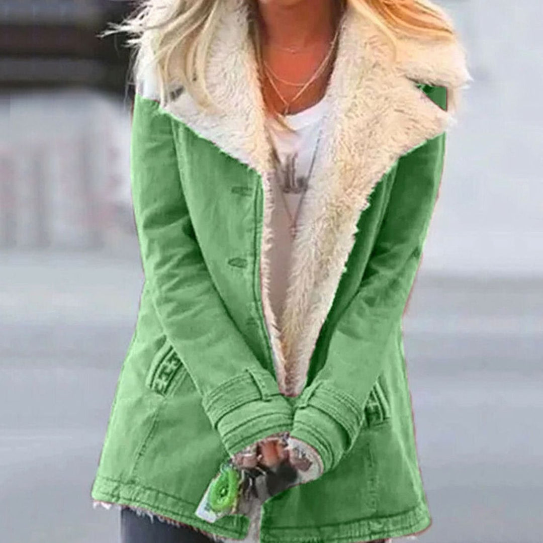 Women's Sherpa-Collar Button-Front Mid-Length Coat