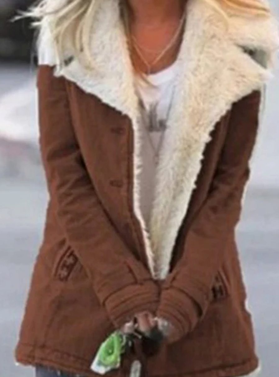 Women's Sherpa-Collar Button-Front Mid-Length Coat - Brown