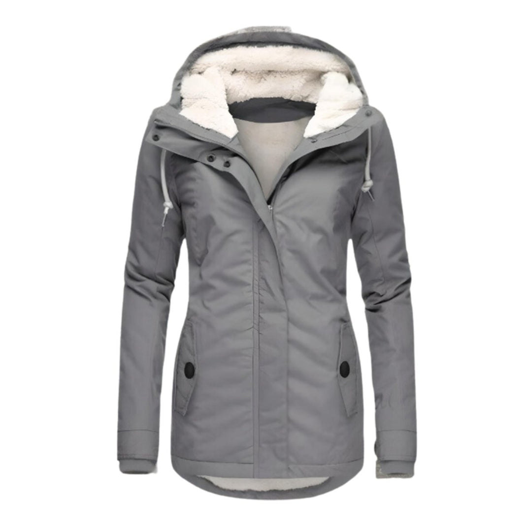 Women's Sherpa-Lined Hooded Parka Winter Coat Slim Fit - Grey