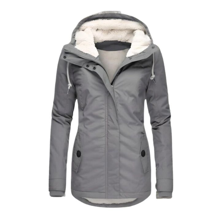 Women's Sherpa-Lined Hooded Parka Winter Coat Slim Fit - Grey
