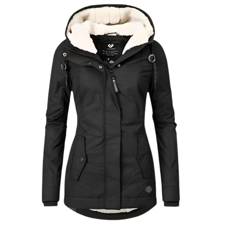 Women's Sherpa-Lined Hooded Parka Winter Coat Slim Fit - Black
