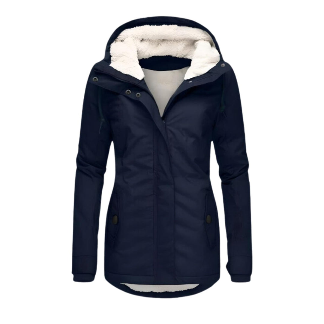 Women's Sherpa-Lined Hooded Parka Winter Coat Slim Fit - Navy Blue