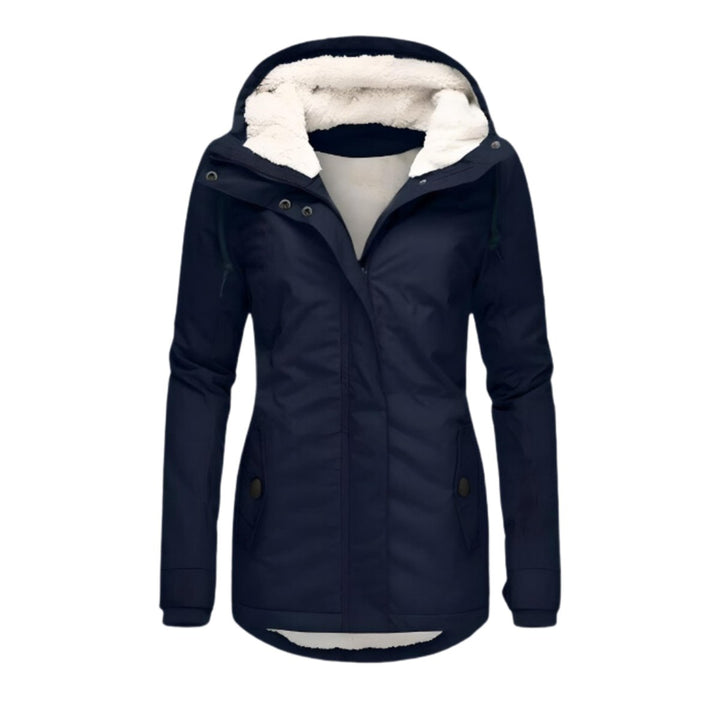 Women's Sherpa-Lined Hooded Parka Winter Coat Slim Fit - Navy Blue