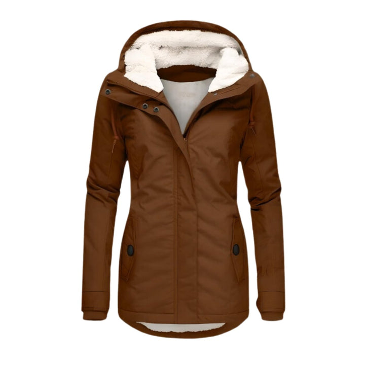 Women's Sherpa-Lined Hooded Parka Winter Coat Slim Fit - Brown