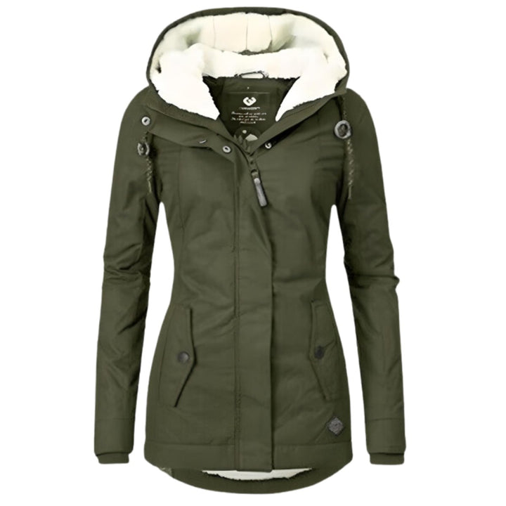 Women's Sherpa-Lined Hooded Parka Winter Coat Slim Fit - Army Green