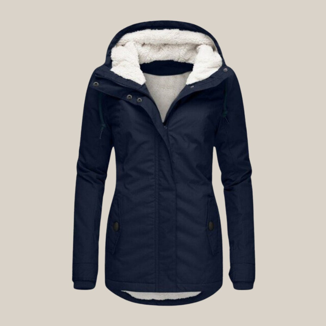 Women's Sherpa-Lined Hooded Quilted Jacket Windproof Parka - Blue