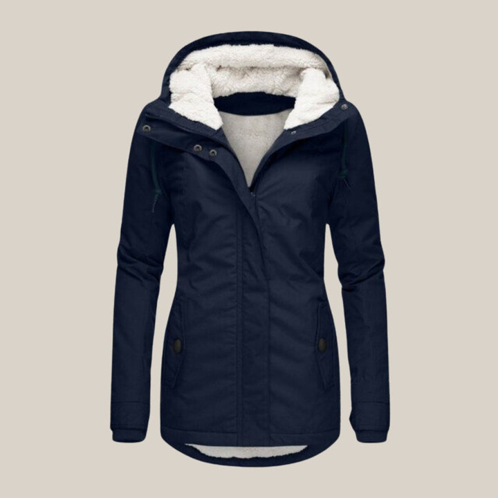 Women's Sherpa-Lined Hooded Quilted Jacket Windproof Parka - Blue