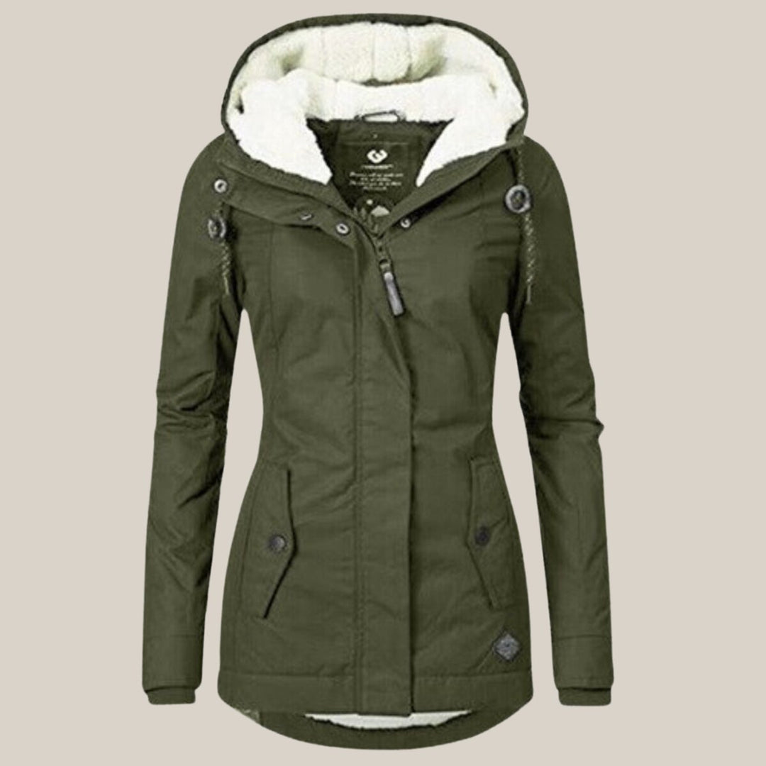 Women's Sherpa-Lined Hooded Quilted Jacket Windproof Parka - Green