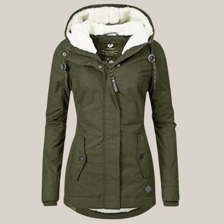 Women's Sherpa-Lined Hooded Quilted Jacket Windproof Parka - Green