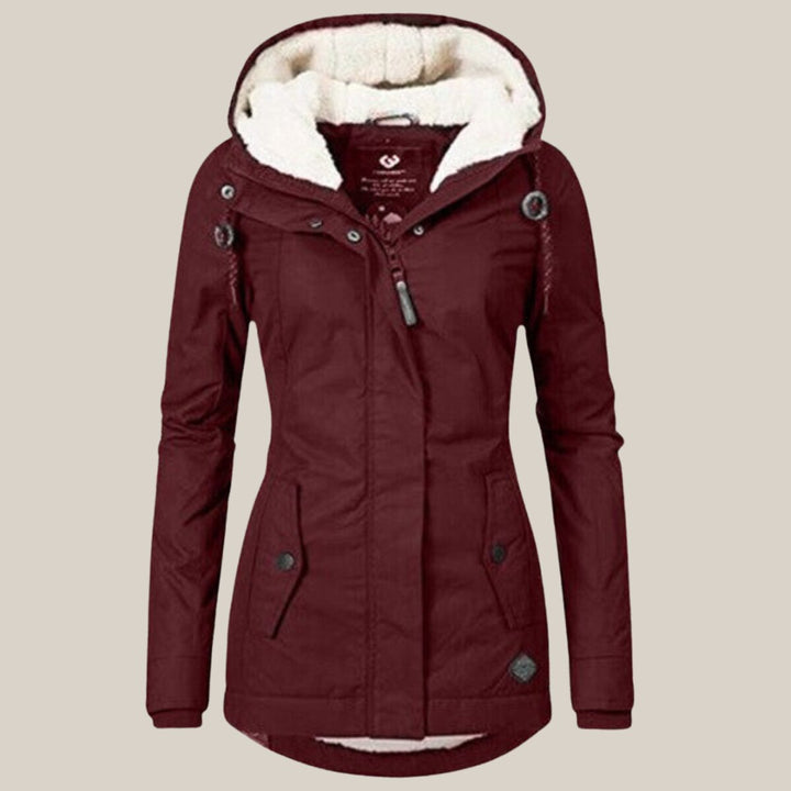 Women's Sherpa-Lined Hooded Quilted Jacket Windproof Parka - Red