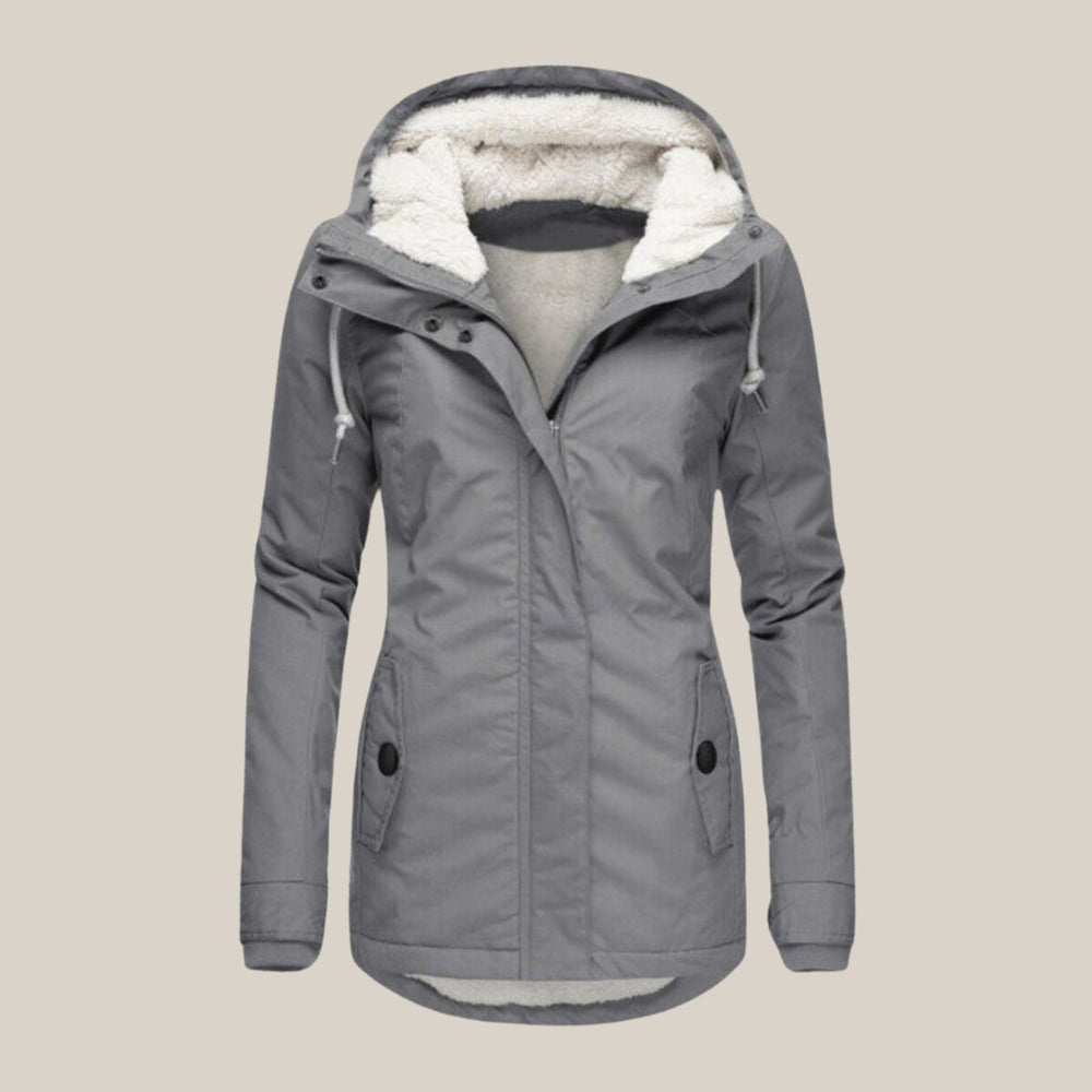 Women's Sherpa-Lined Hooded Quilted Jacket Windproof Parka