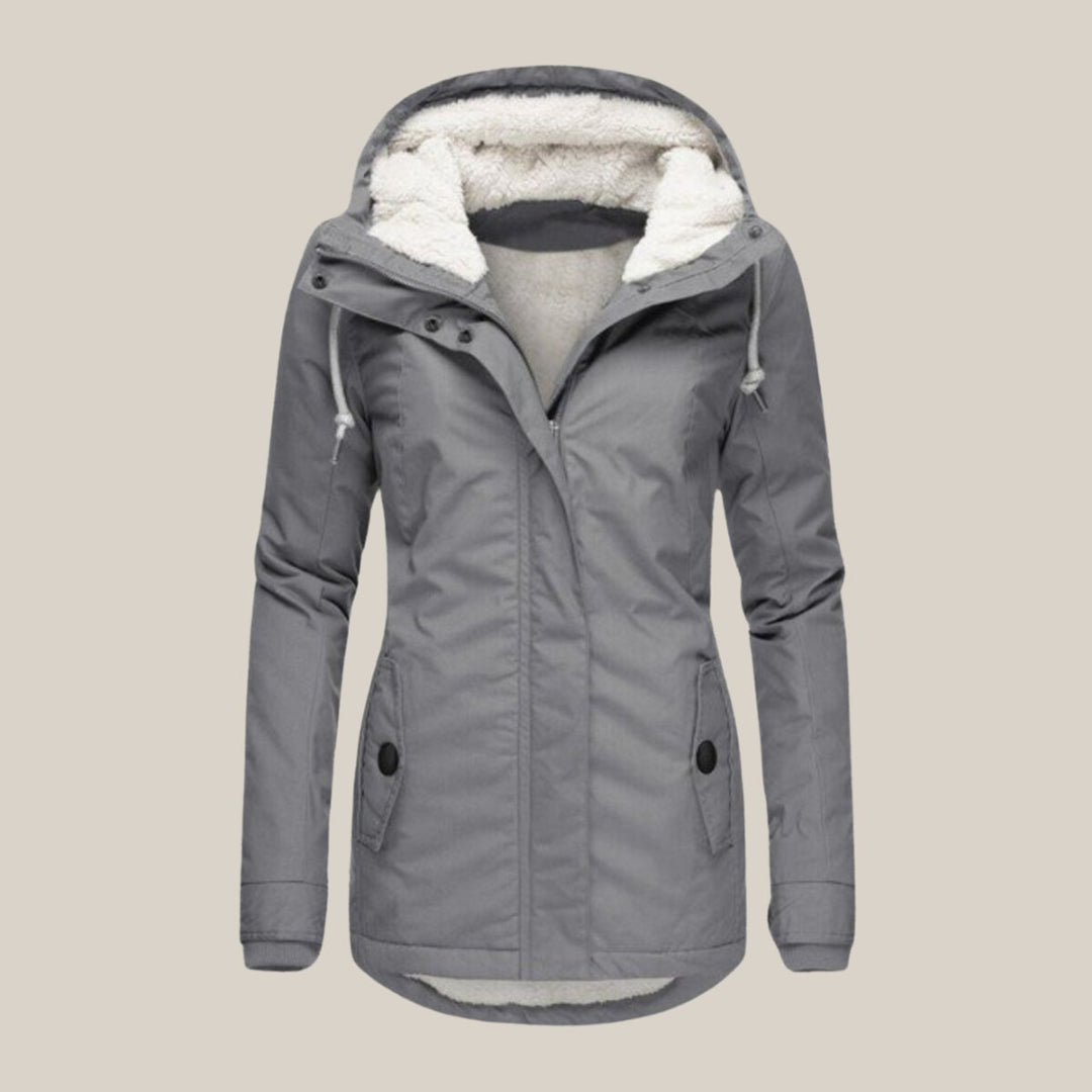Women's Sherpa-Lined Hooded Quilted Jacket Windproof Parka - Grey