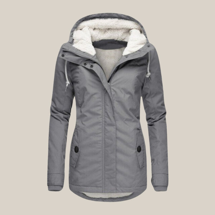 Women's Sherpa-Lined Hooded Quilted Jacket Windproof Parka - Grey