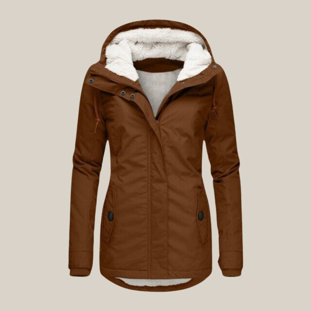 Women's Sherpa-Lined Hooded Quilted Jacket Windproof Parka - Brown