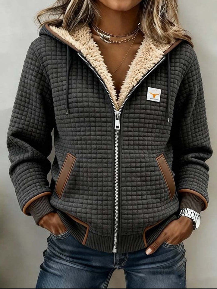 Women's Sherpa-Lined Quilted Jacket Fleece Zip-Up Hoodie