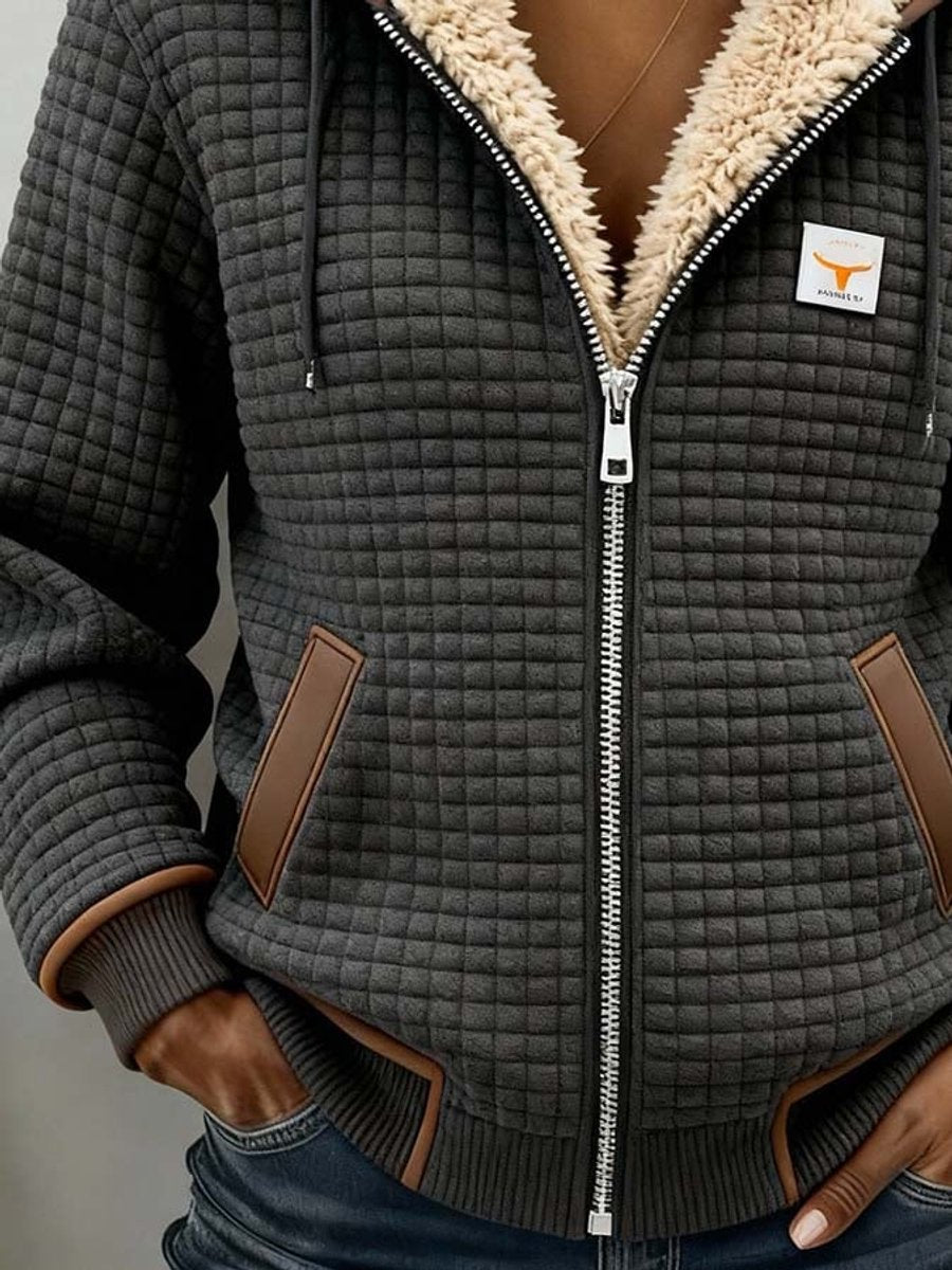 Women's Sherpa-Lined Quilted Jacket Fleece Zip-Up Hoodie