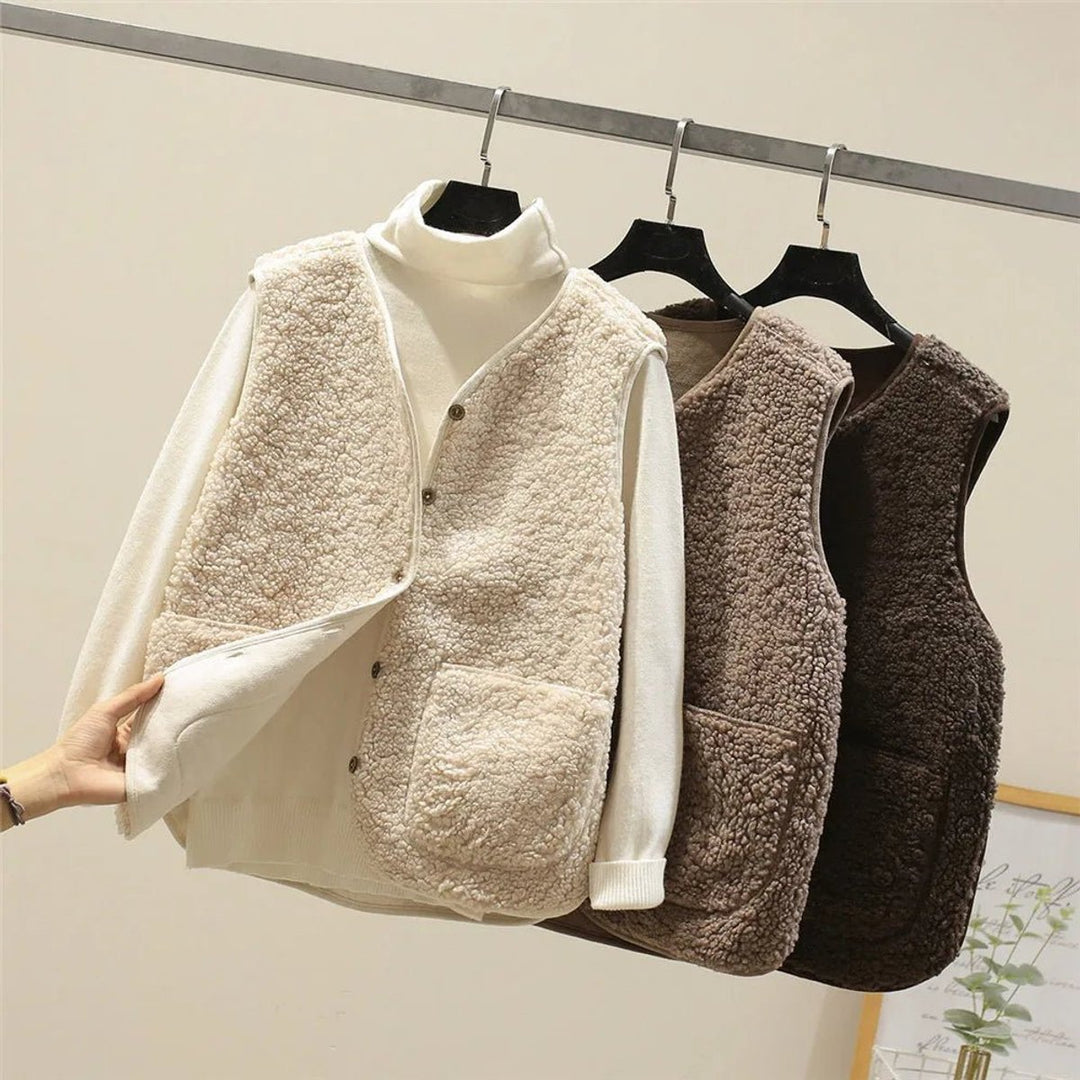 Women's Sherpa Puffer Vest Button-Front Fleece Gilet