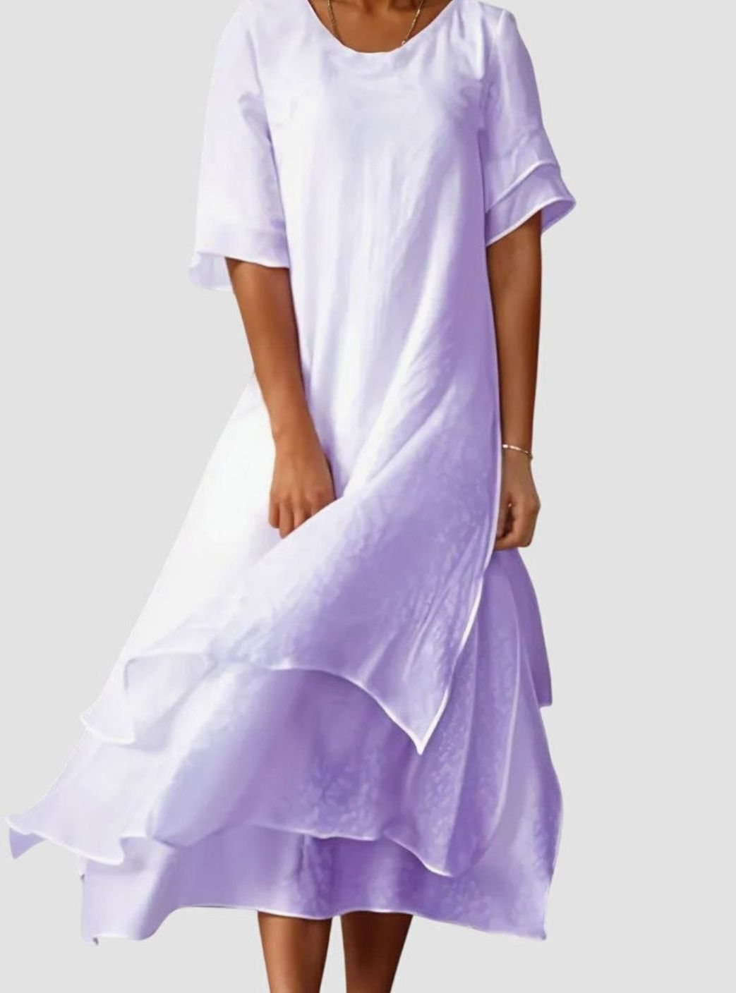 Women's Short Sleeve Layered Midi Long Dress Relaxed Fit - Purple
