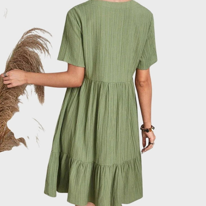 Women's Short Sleeve V-Neck Tiered Babydoll Midi Dress