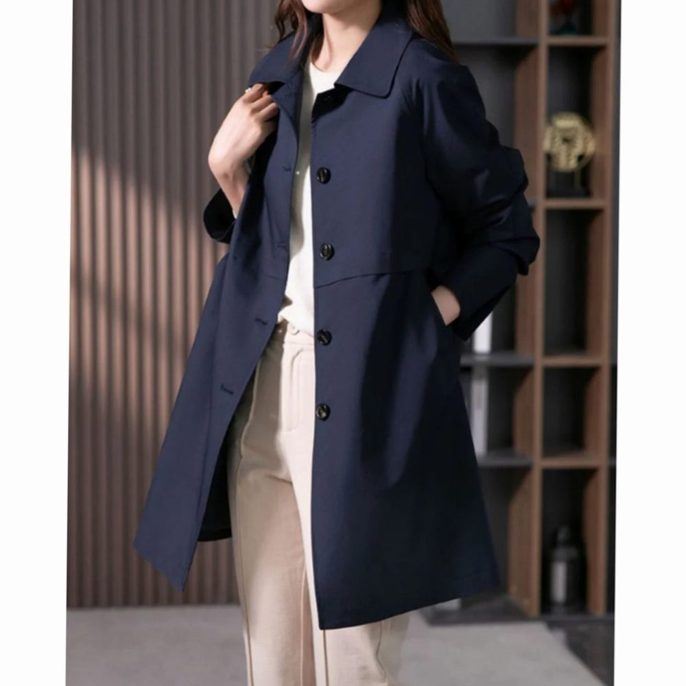 Women's Single-Breasted Tailored Mid-Length Trench Coat Jacket