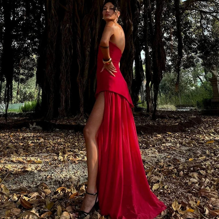 Women's Sleeveless Asymmetric Bustier Wedding Guest Maxi Dress